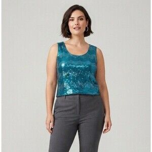 Coldwater Creek Blue Chevron Sequin Shell Tank Sleeveless Top Women’s Size XL 16